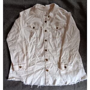 Jacket 22W New Womens Lori Goldstein Denim Sexy Classic Ivory Button Front